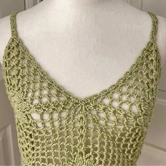Y2K 34”‎ Bust Green Granny Crochet Fringe Strappy Crop Top Boho Festival Hippie - Picture 3 of 11